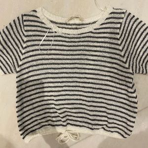 Crochet grey and white stripe top size xs